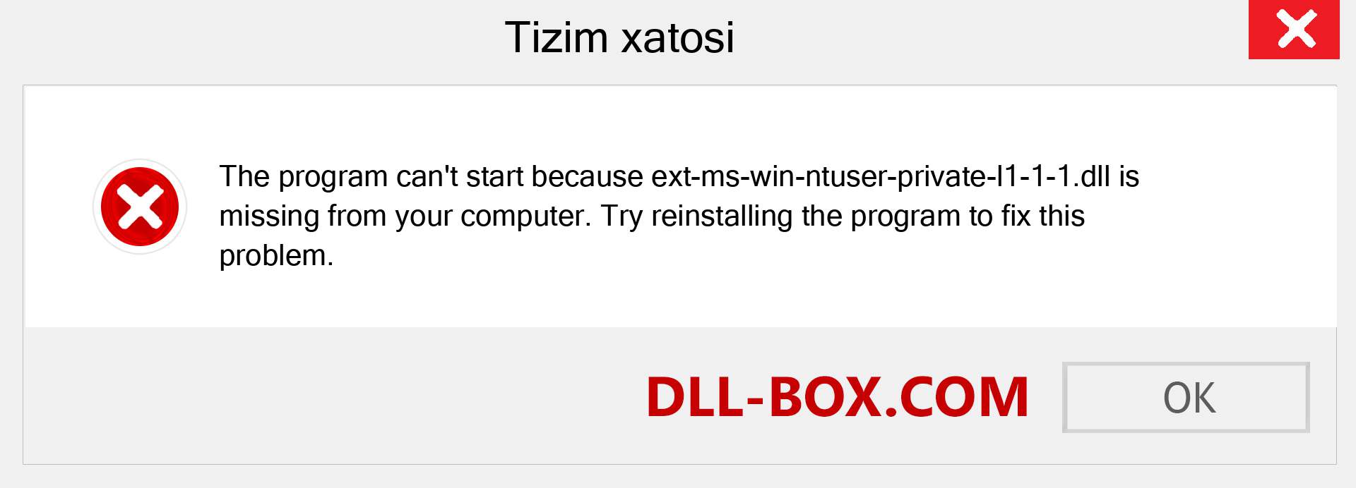 ext-ms-win-ntuser-private-l1-1-1.dll fayli yo'qolganmi?. Windows 7, 8, 10 uchun yuklab olish - Windowsda ext-ms-win-ntuser-private-l1-1-1 dll etishmayotgan xatoni tuzating, rasmlar, rasmlar